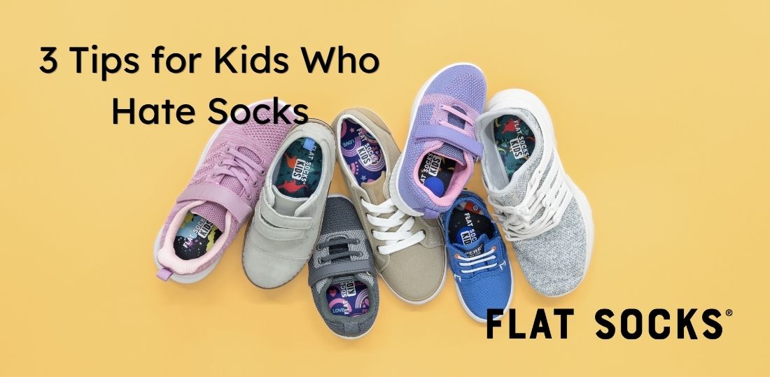Kids shoes with patterned FLAT SOCKS on a yellow background
